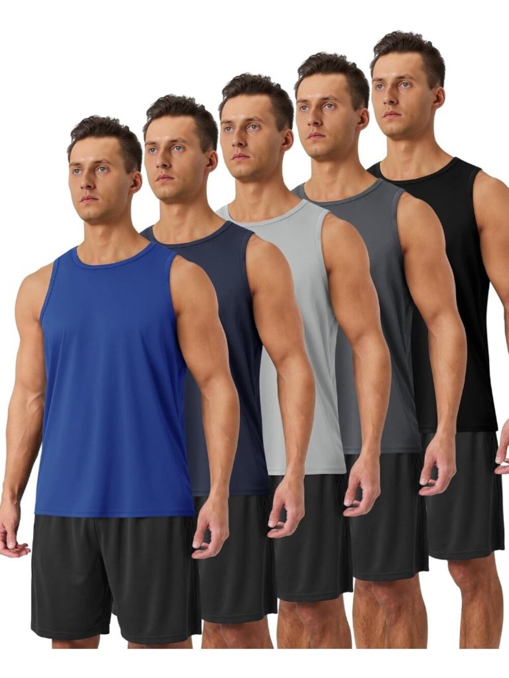 5 Pack Men's Tank Tops - Quick Dry, Moisture-Wicking Sleeveless Workout Shirts